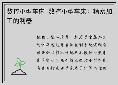 数控小型车床-数控小型车床：精密加工的利器